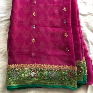 Indian Georgette Saree, Colour Pink and Sea Green